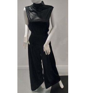 Black Satin Twist Waist Jumpsuit